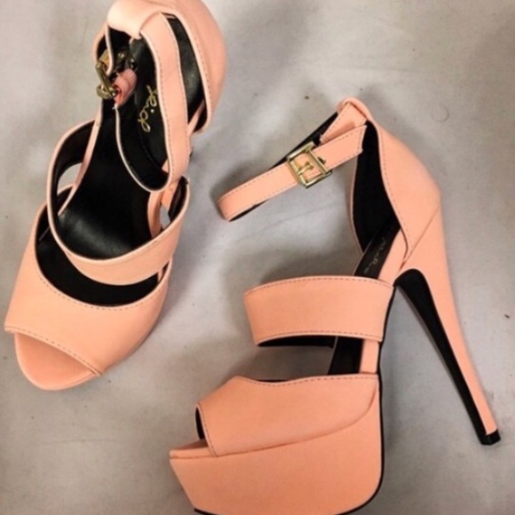 Qupid Peach Platform Strappy Heels - Picture 3 of 3